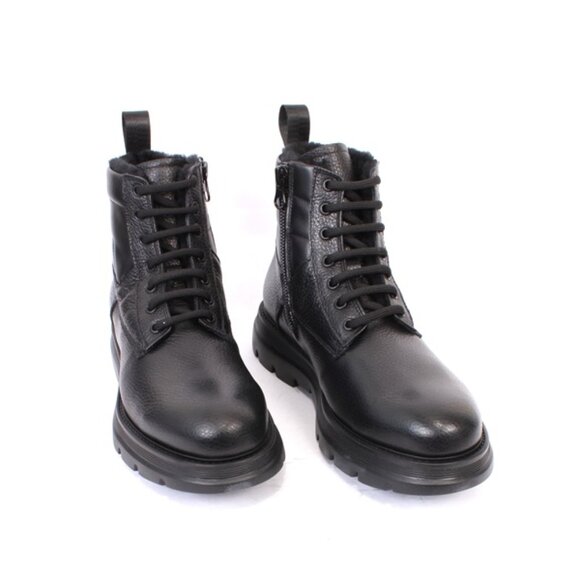 Giovanni Conti 7271 Black Leather Sheepskin Fur Lace Zip Ankle Boots - Picture 2 of 9